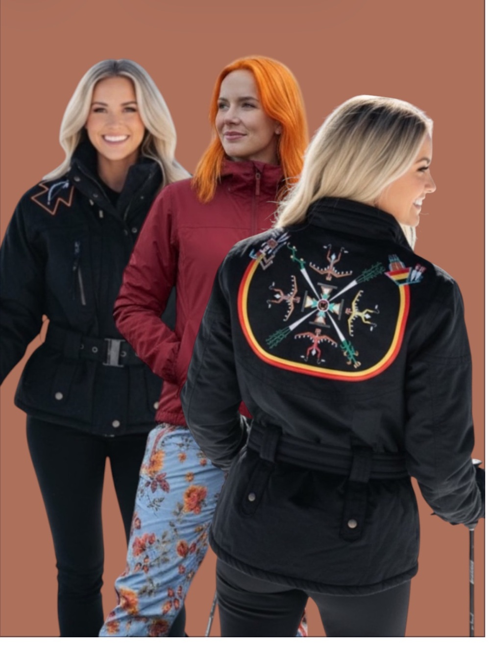 Women's Black Ski Jacket with Colorful Embroidered Back